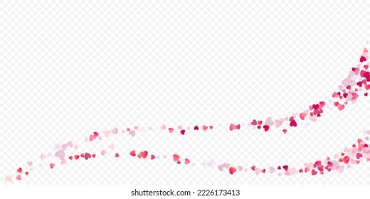 Fondo vectorial de amor cardíaco. Marco de San Valentín. Confeti de corazones rosados. Símbolos de amor dispersos. Forma cardíaca al azar sobre fondo transparente. Hermosa Invitación, Ilustración De Tarjeta De Saludo.