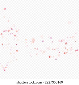 Fondo vectorial de amor cardíaco. Marco de San Valentín. Confeti de corazones rosados. Símbolos de amor dispersos. Forma cardíaca al azar sobre fondo transparente. Hermosa Invitación, Ilustración De Tarjeta De Saludo.