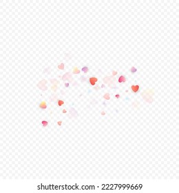 Heart love vector background. Valentine frame. Pink hearts confetti. Scattered love symbols. Random falling heart shape on transparent background. Beautiful Invitation, Greeting Card Illustration.