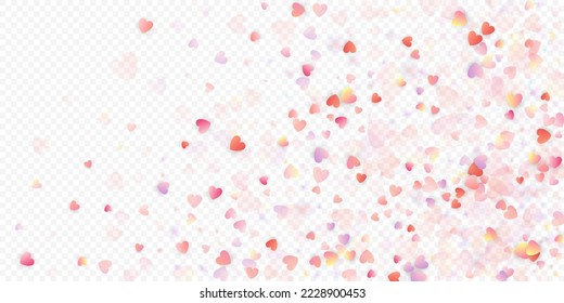 Herzliebe, Vektorhintergrund. Valentinrahmen. Rosa Herzen Konfetti. Gesenkte Liebessymbole. Zufällig fallende Herzform auf transparentem Hintergrund. Schöne Einladung, Grußkartenillustration.