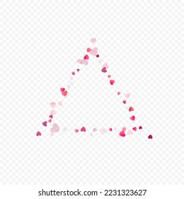 Heart love vector background. Valentine frame. Pink hearts confetti. Scattered love symbols. Random falling heart shape on transparent background. Beautiful Invitation, Greeting Card Illustration.