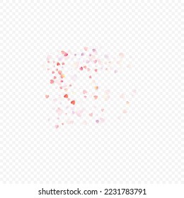 Heart love vector background. Valentine frame. Pink hearts confetti. Scattered love symbols. Random falling heart shape on transparent background. Beautiful Invitation, Greeting Card Illustration.