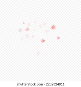 Heart love vector background. Valentine frame. Pink hearts confetti. Scattered love symbols. Random falling heart shape on transparent background. Beautiful Invitation, Greeting Card Illustration.