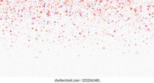 Fondo vectorial de amor cardíaco. Marco de San Valentín. Confeti de corazones rosados. Símbolos de amor dispersos. Forma cardíaca al azar sobre fondo transparente. Hermosa Invitación, Ilustración De Tarjeta De Saludo.