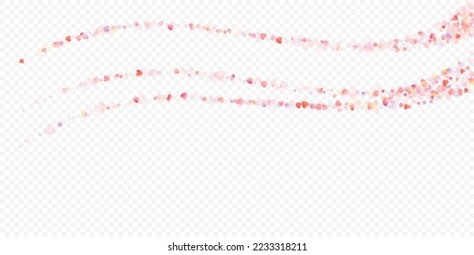 Heart love vector background. Valentine frame. Pink hearts confetti. Scattered love symbols. Random falling heart shape on transparent background. Beautiful Invitation, Greeting Card Illustration.