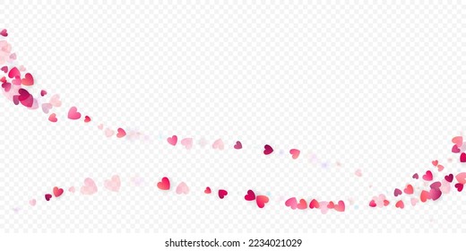 Fondo vectorial de amor cardíaco. Marco de San Valentín. Confeti de corazones rosados. Símbolos de amor dispersos. Forma cardíaca al azar sobre fondo transparente. Hermosa Invitación, Ilustración De Tarjeta De Saludo.
