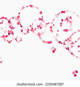 Fondo vectorial de amor cardíaco. Marco de San Valentín. Confeti de corazones rosados. Símbolos de amor dispersos. Forma cardíaca al azar sobre fondo transparente. Hermosa Invitación, Ilustración De Tarjeta De Saludo.