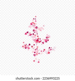 Fondo vectorial de amor cardíaco. Marco de San Valentín. Confeti de corazones rosados. Símbolos de amor dispersos. Forma cardíaca al azar sobre fondo transparente. Hermosa Invitación, Ilustración De Tarjeta De Saludo.