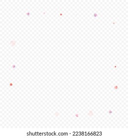 Heart love vector background. Valentine frame. Pink hearts confetti. Scattered love symbols. Random falling heart shape on transparent background. Beautiful Invitation, Greeting Card Illustration.
