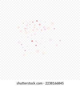 Heart love vector background. Valentine frame. Pink hearts confetti. Scattered love symbols. Random falling heart shape on transparent background. Beautiful Invitation, Greeting Card Illustration.