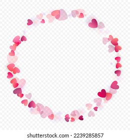 Fondo vectorial de amor cardíaco. Marco de San Valentín. Confeti de corazones rosados. Símbolos de amor dispersos. Forma cardíaca al azar sobre fondo transparente. Hermosa Invitación, Ilustración De Tarjeta De Saludo.