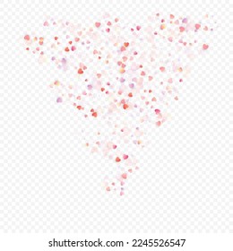 Fondo vectorial de amor cardíaco. Marco de San Valentín. Confeti de corazones rosados. Símbolos de amor dispersos. Forma cardíaca al azar sobre fondo transparente. Hermosa Invitación, Ilustración De Tarjeta De Saludo.