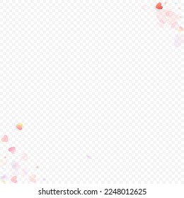 Heart love vector background. Valentine frame. Pink hearts confetti. Scattered love symbols. Random falling heart shape on transparent background. Beautiful Invitation, Greeting Card Illustration.