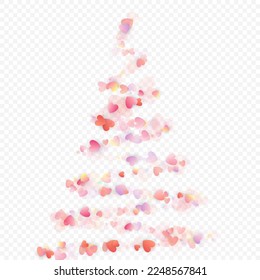Heart love vector background. Valentine frame. Pink hearts confetti. Scattered love symbols. Random falling heart shape on transparent background. Beautiful Invitation, Greeting Card Illustration.
