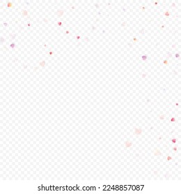 Fondo vectorial de amor cardíaco. Marco de San Valentín. Confeti de corazones rosados. Símbolos de amor dispersos. Forma cardíaca al azar sobre fondo transparente. Hermosa Invitación, Ilustración De Tarjeta De Saludo.
