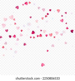 Fondo vectorial de amor cardíaco. Marco de San Valentín. Confeti de corazones rosados. Símbolos de amor dispersos. Forma cardíaca al azar sobre fondo transparente. Hermosa Invitación, Ilustración De Tarjeta De Saludo.