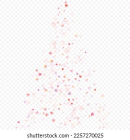 Heart love vector background. Valentine frame. Pink hearts confetti. Scattered love symbols. Random falling heart shape on transparent background. Beautiful Invitation, Greeting Card Illustration.