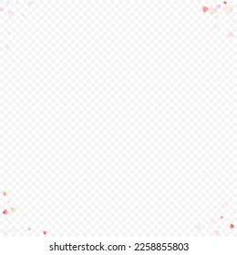Heart love vector background. Valentine frame. Pink hearts confetti. Scattered love symbols. Random falling heart shape on transparent background. Beautiful Invitation, Greeting Card Illustration.