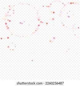 Heart love vector background. Valentine frame. Pink hearts confetti. Scattered love symbols. Random falling heart shape on transparent background. Beautiful Invitation, Greeting Card Illustration.