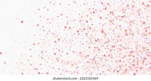 Fondo vectorial de amor cardíaco. Marco de San Valentín. Confeti de corazones rosados. Símbolos de amor dispersos. Forma cardíaca al azar sobre fondo transparente. Hermosa Invitación, Ilustración De Tarjeta De Saludo.