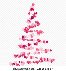 Heart love vector background. Valentine frame. Pink hearts confetti. Scattered love symbols. Random falling heart shape on transparent background. Beautiful Invitation, Greeting Card Illustration.