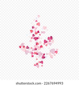 Fondo vectorial de amor cardíaco. Marco de San Valentín. Confeti de corazones rosados. Símbolos de amor dispersos. Forma cardíaca al azar sobre fondo transparente. Hermosa Invitación, Ilustración De Tarjeta De Saludo.