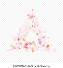Fondo vectorial de amor cardíaco. Marco de San Valentín. Confeti de corazones rosados. Símbolos de amor dispersos. Forma cardíaca al azar sobre fondo transparente. Hermosa Invitación, Ilustración De Tarjeta De Saludo.