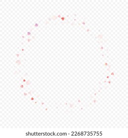 Fondo vectorial de amor cardíaco. Marco de San Valentín. Confeti de corazones rosados. Símbolos de amor dispersos. Forma cardíaca al azar sobre fondo transparente. Hermosa Invitación, Ilustración De Tarjeta De Saludo.