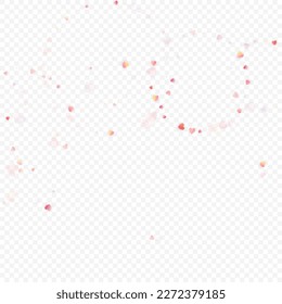 Heart love vector background. Valentine frame. Pink hearts confetti. Scattered love symbols. Random falling heart shape on transparent background. Beautiful Invitation, Greeting Card Illustration.