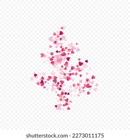 Fondo vectorial de amor cardíaco. Marco de San Valentín. Confeti de corazones rosados. Símbolos de amor dispersos. Forma cardíaca al azar sobre fondo transparente. Hermosa Invitación, Ilustración De Tarjeta De Saludo.