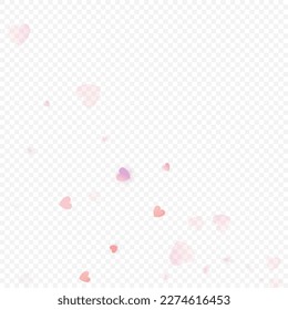 Heart love vector background. Valentine frame. Pink hearts confetti. Scattered love symbols. Random falling heart shape on transparent background. Beautiful Invitation, Greeting Card Illustration.