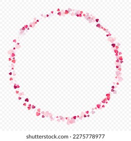 Heart love vector background. Valentine frame. Pink hearts confetti. Scattered love symbols. Random falling heart shape on transparent background. Beautiful Invitation, Greeting Card Illustration.