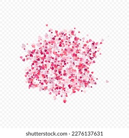 Fondo vectorial de amor cardíaco. Marco de San Valentín. Confeti de corazones rosados. Símbolos de amor dispersos. Forma cardíaca al azar sobre fondo transparente. Hermosa Invitación, Ilustración De Tarjeta De Saludo.