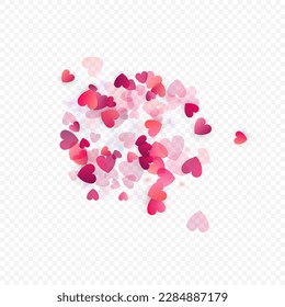 Fondo vectorial de amor cardíaco. Marco de San Valentín. Confeti de corazones rosados. Símbolos de amor dispersos. Forma cardíaca al azar sobre fondo transparente. Hermosa Invitación, Ilustración De Tarjeta De Saludo.