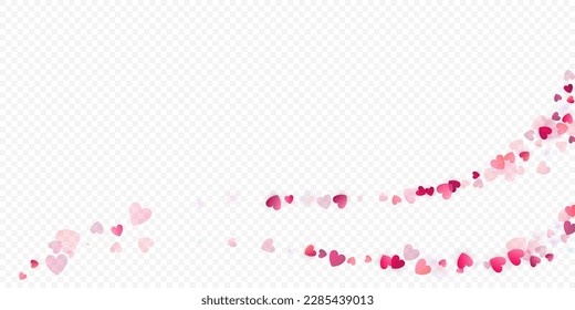 Fondo vectorial de amor cardíaco. Marco de San Valentín. Confeti de corazones rosados. Símbolos de amor dispersos. Forma cardíaca al azar sobre fondo transparente. Hermosa Invitación, Ilustración De Tarjeta De Saludo.