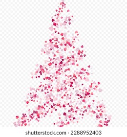Heart love vector background. Valentine frame. Pink hearts confetti. Scattered love symbols. Random falling heart shape on transparent background. Beautiful Invitation, Greeting Card Illustration.