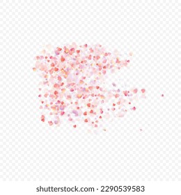Heart love vector background. Valentine frame. Pink hearts confetti. Scattered love symbols. Random falling heart shape on transparent background. Beautiful Invitation, Greeting Card Illustration.