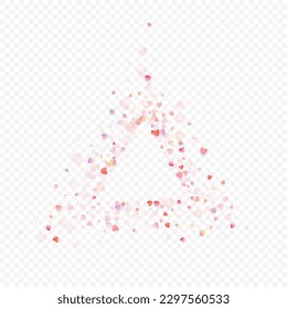 Fondo vectorial de amor cardíaco. Marco de San Valentín. Confeti de corazones rosados. Símbolos de amor dispersos. Forma cardíaca al azar sobre fondo transparente. Hermosa Invitación, Ilustración De Tarjeta De Saludo.