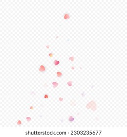 Fondo vectorial de amor cardíaco. Marco de San Valentín. Confeti de corazones rosados. Símbolos de amor dispersos. Forma cardíaca al azar sobre fondo transparente. Hermosa Invitación, Ilustración De Tarjeta De Saludo.