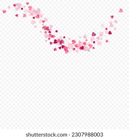 Fondo vectorial de amor cardíaco. Marco de San Valentín. Confeti de corazones rosados. Símbolos de amor dispersos. Forma cardíaca al azar sobre fondo transparente. Hermosa Invitación, Ilustración De Tarjeta De Saludo.