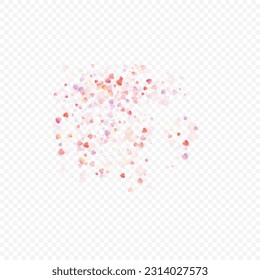 Fondo vectorial de amor cardíaco. Marco de San Valentín. Confeti de corazones rosados. Símbolos de amor dispersos. Forma cardíaca al azar sobre fondo transparente. Hermosa Invitación, Ilustración De Tarjeta De Saludo.