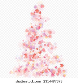 Heart love vector background. Valentine frame. Pink hearts confetti. Scattered love symbols. Random falling heart shape on transparent background. Beautiful Invitation, Greeting Card Illustration.