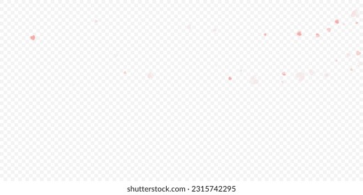 Herzliebe, Vektorhintergrund. Valentinrahmen. Rosa Herzen Konfetti. Gesenkte Liebessymbole. Zufällig fallende Herzform auf transparentem Hintergrund. Schöne Einladung, Grußkartenillustration.