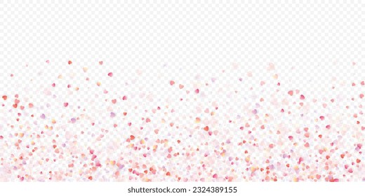 Fondo vectorial de amor cardíaco. Marco de San Valentín. Confeti de corazones rosados. Símbolos de amor dispersos. Forma cardíaca al azar sobre fondo transparente. Hermosa Invitación, Ilustración De Tarjeta De Saludo.