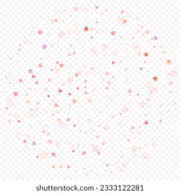 Heart love vector background. Valentine frame. Pink hearts confetti. Scattered love symbols. Random falling heart shape on transparent background. Beautiful Invitation, Greeting Card Illustration.