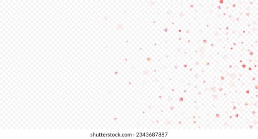 Heart love vector background. Valentine frame. Pink hearts confetti. Scattered love symbols. Random falling heart shape on transparent background. Beautiful Invitation, Greeting Card Illustration.
