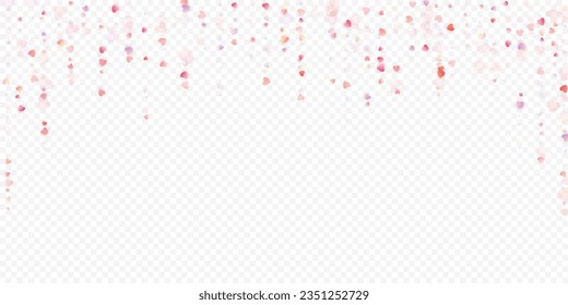 Heart love vector background. Valentine frame. Pink hearts confetti. Scattered love symbols. Random falling heart shape on transparent background. Beautiful Invitation, Greeting Card Illustration.