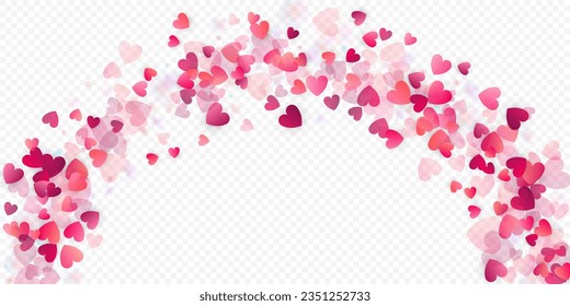 Fondo vectorial de amor cardíaco. Marco de San Valentín. Confeti de corazones rosados. Símbolos de amor dispersos. Forma cardíaca al azar sobre fondo transparente. Hermosa Invitación, Ilustración De Tarjeta De Saludo.