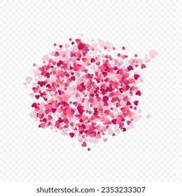 Heart love vector background. Valentine frame. Pink hearts confetti. Scattered love symbols. Random falling heart shape on transparent background. Beautiful Invitation, Greeting Card Illustration.
