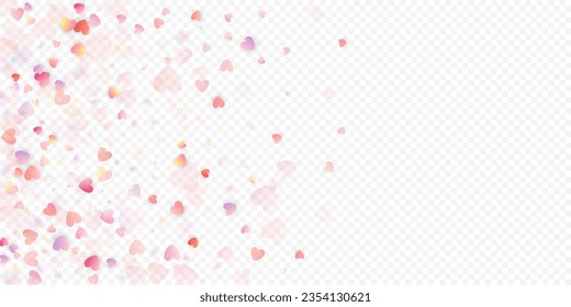 Fondo vectorial de amor cardíaco. Marco de San Valentín. Confeti de corazones rosados. Símbolos de amor dispersos. Forma cardíaca al azar sobre fondo transparente. Hermosa Invitación, Ilustración De Tarjeta De Saludo.